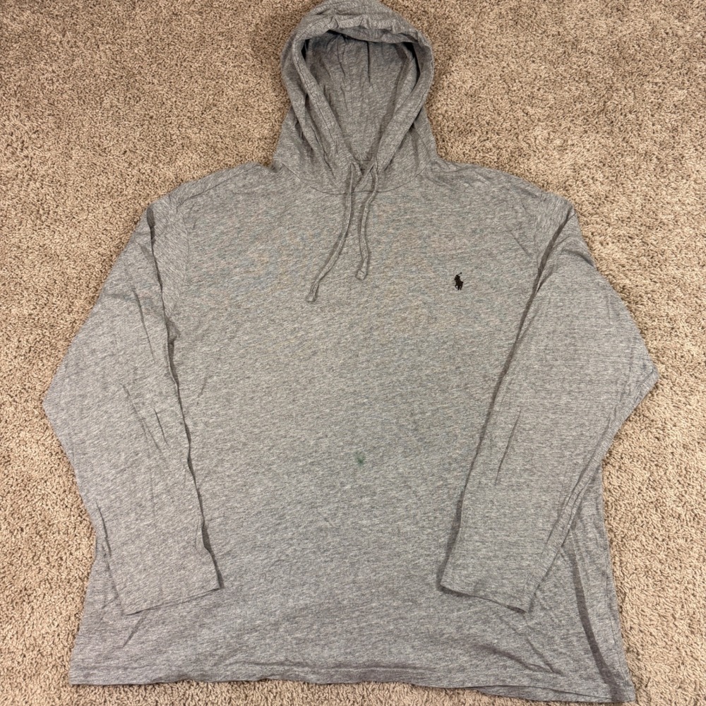 Polo Ralph Lauren Hooded T-Shirt Mens 2XB Gray Good Long Sleeve Pony Logo Big